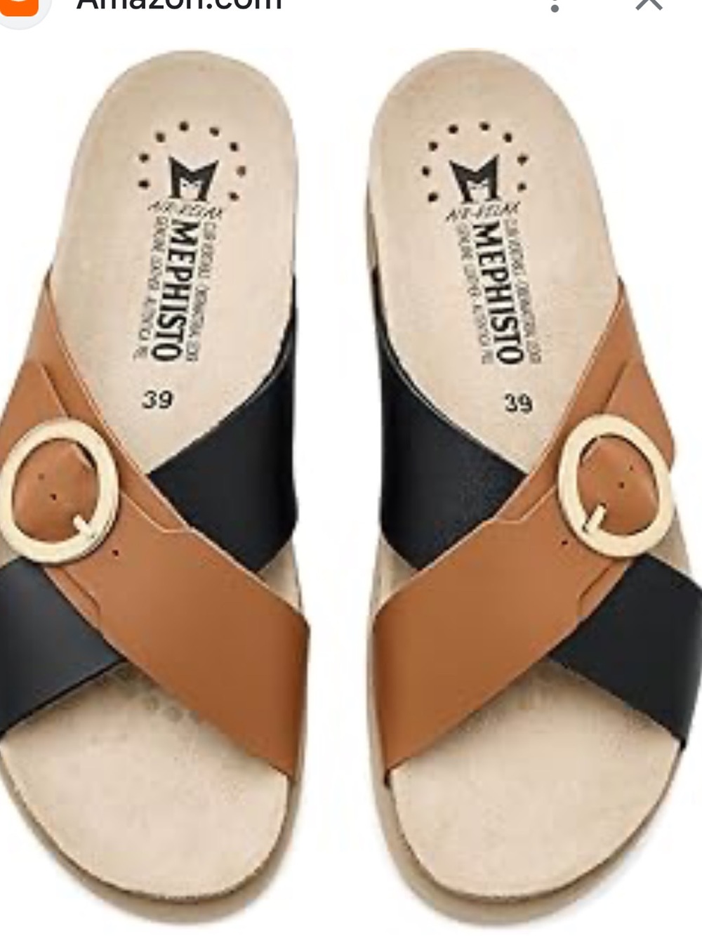 Mephisto Women's Hirina Flat Sandal, Tan/Black, size EU42/11.5 NWOT DISPLAY
